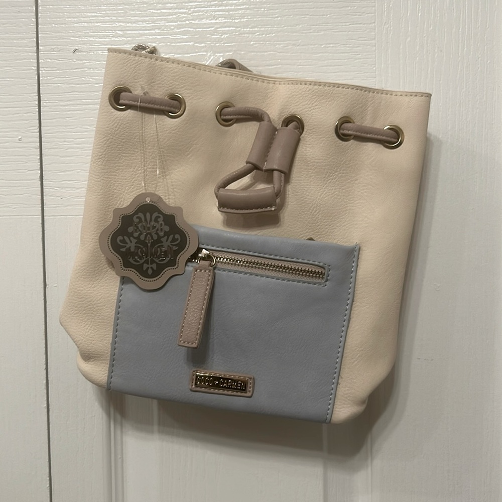 cute draw string pastel backpack, brand new,colors:periwinkle,blue,and sand🩷